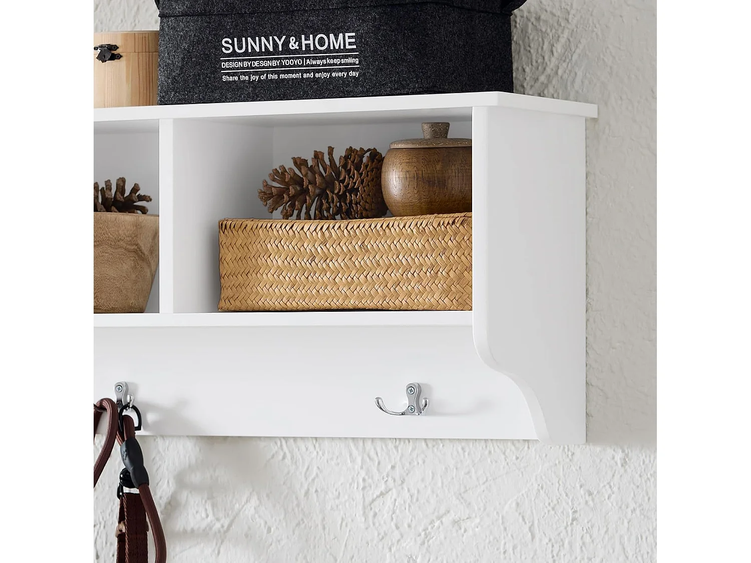 SoBuy FHK35-W Porte Manteau Mural, Étagère de Rangement, Meuble d'Entrée avec 3 Compartiments et 3 Crochets, L100xP20xH30