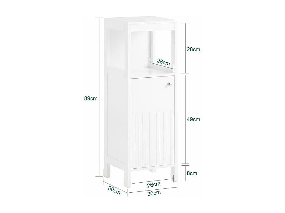 SoBuy BZR186-W Meuble Bas Salle de Bain Meuble de Rangement Armoire Toilette Meuble WC , 1 Compartiment Ouvert et 2 Étages