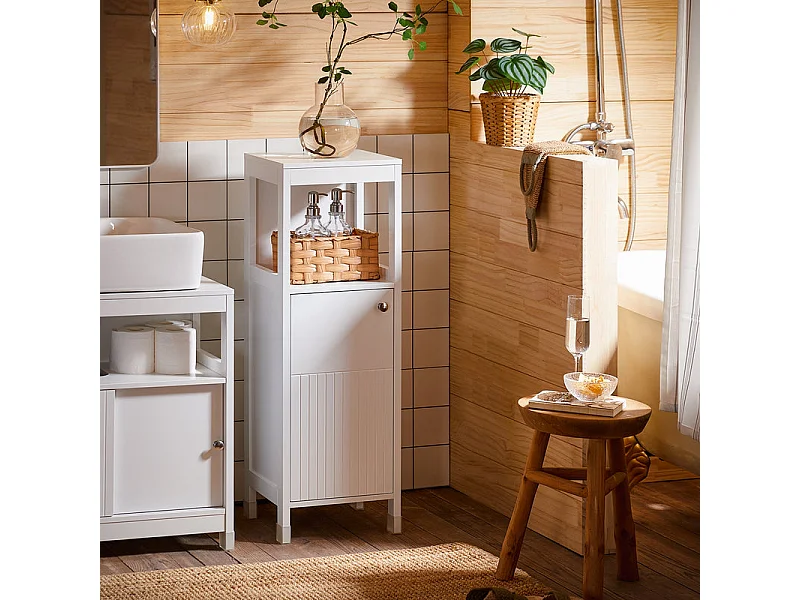 SoBuy BZR186-W Meuble Bas Salle de Bain Meuble de Rangement Armoire Toilette Meuble WC , 1 Compartiment Ouvert et 2 Étages