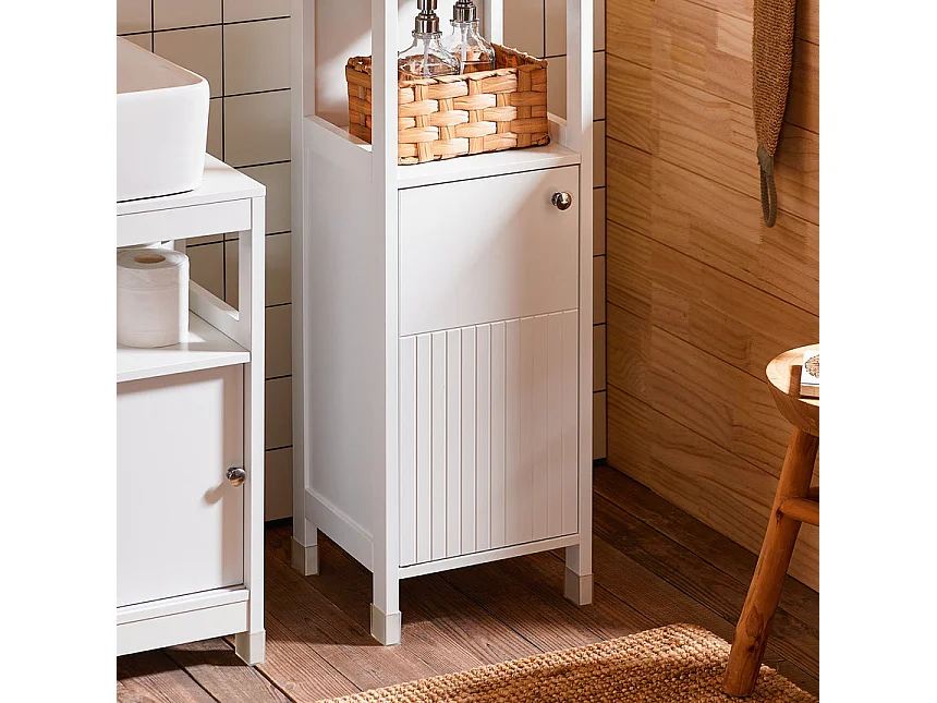 SoBuy BZR186-W Meuble Bas Salle de Bain Meuble de Rangement Armoire Toilette Meuble WC , 1 Compartiment Ouvert et 2 Étages