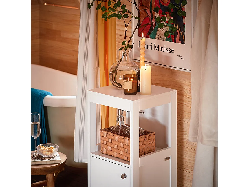 SoBuy BZR186-W Meuble Bas Salle de Bain Meuble de Rangement Armoire Toilette Meuble WC , 1 Compartiment Ouvert et 2 Étages