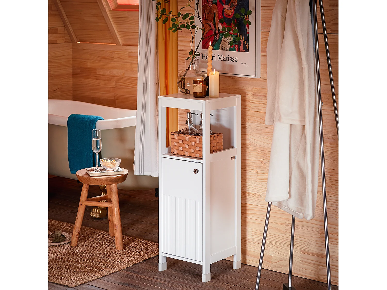 SoBuy BZR186-W Meuble Bas Salle de Bain Meuble de Rangement Armoire Toilette Meuble WC , 1 Compartiment Ouvert et 2 Étages