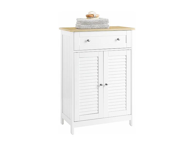 SoBuy FRG238-WN Meuble Bas de Salle de Bain, Commode pour Salle de Bain, Placard de Rangement avec étagère réglable, 1 Tiroir et 2 Portes, Blanc, 60x35x88 cm