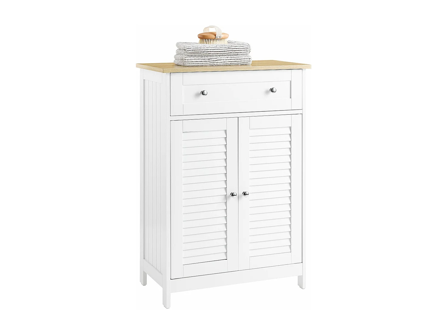 SoBuy FRG238-WN Meuble Bas de Salle de Bain, Commode pour Salle de Bain, Placard de Rangement avec étagère réglable, 1 Tiroir et 2 Portes, Blanc, 60x35x88 cm