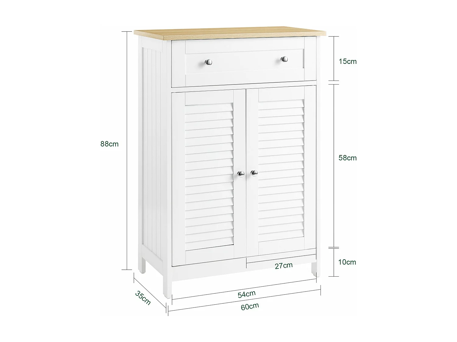 SoBuy FRG238-WN Meuble Bas de Salle de Bain, Commode pour Salle de Bain, Placard de Rangement avec étagère réglable, 1 Tiroir et 2 Portes, Blanc, 60x35x88 cm