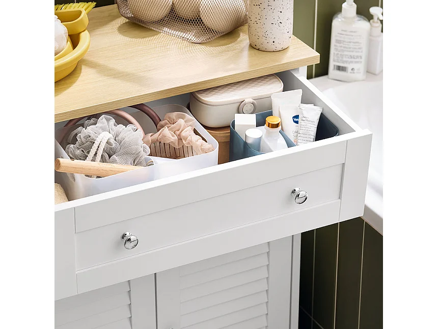 SoBuy FRG238-WN Meuble Bas de Salle de Bain, Commode pour Salle de Bain, Placard de Rangement avec étagère réglable, 1 Tiroir et 2 Portes, Blanc, 60x35x88 cm