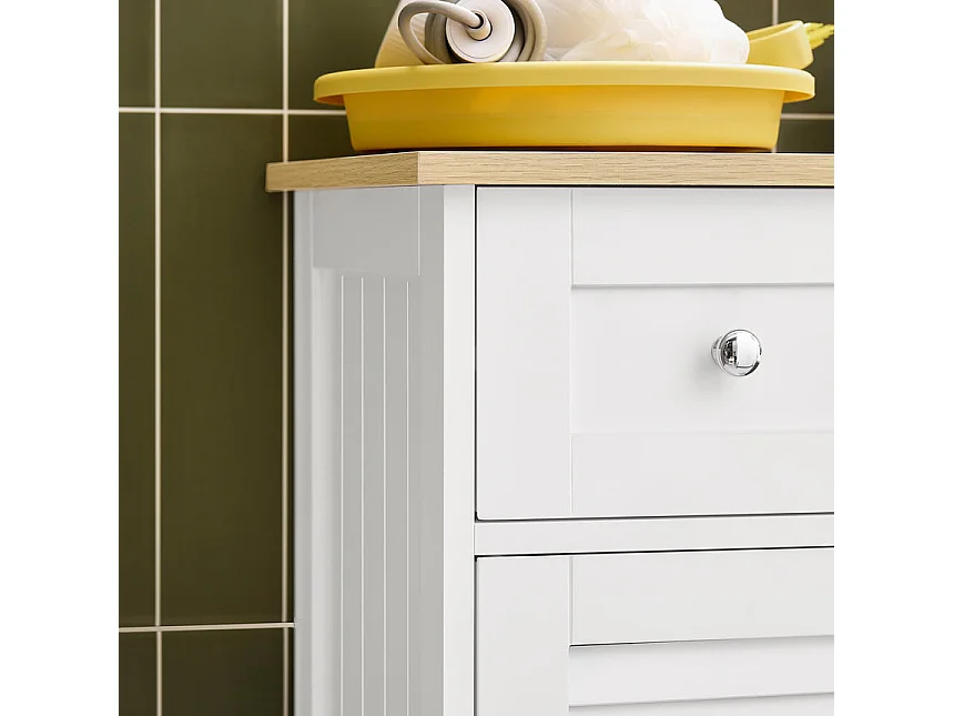 SoBuy FRG238-WN Meuble Bas de Salle de Bain, Commode pour Salle de Bain, Placard de Rangement avec étagère réglable, 1 Tiroir et 2 Portes, Blanc, 60x35x88 cm