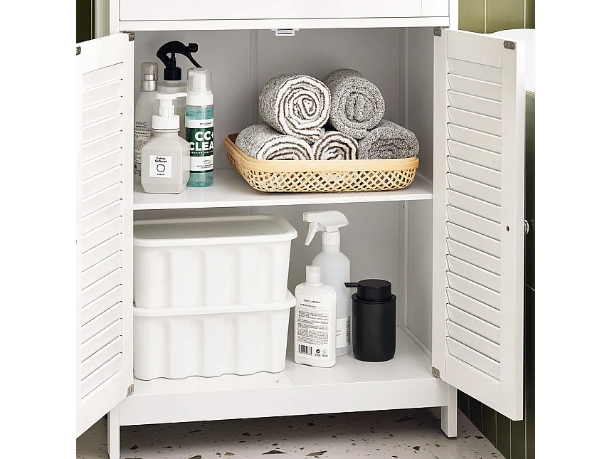 SoBuy FRG238-WN Meuble Bas de Salle de Bain, Commode pour Salle de Bain, Placard de Rangement avec étagère réglable, 1 Tiroir et 2 Portes, Blanc, 60x35x88 cm