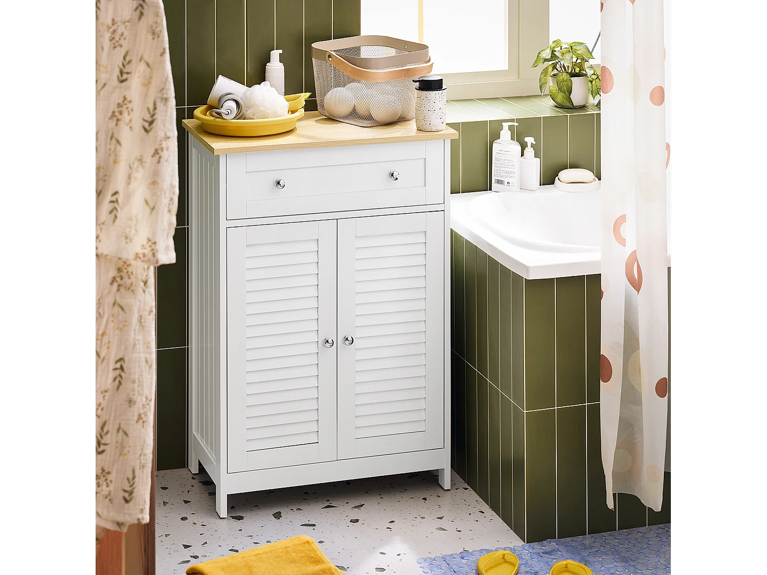 SoBuy FRG238-WN Meuble Bas de Salle de Bain, Commode pour Salle de Bain, Placard de Rangement avec étagère réglable, 1 Tiroir et 2 Portes, Blanc, 60x35x88 cm