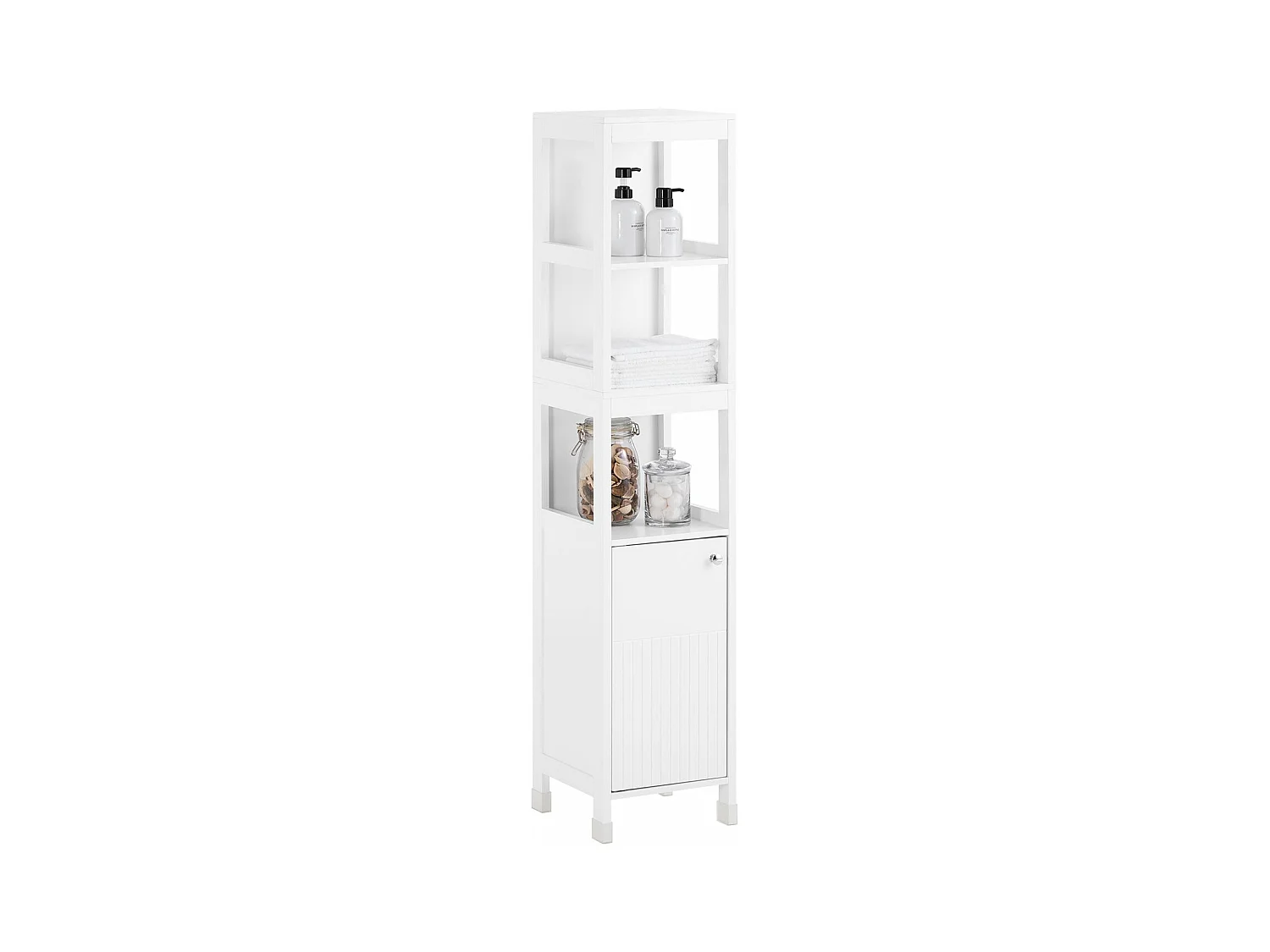 SoBuy BZR187-W Meuble Colonne de Salle de Bain, Armoire Haute, Placard de Rangement, 3 Compartiments Ouverts