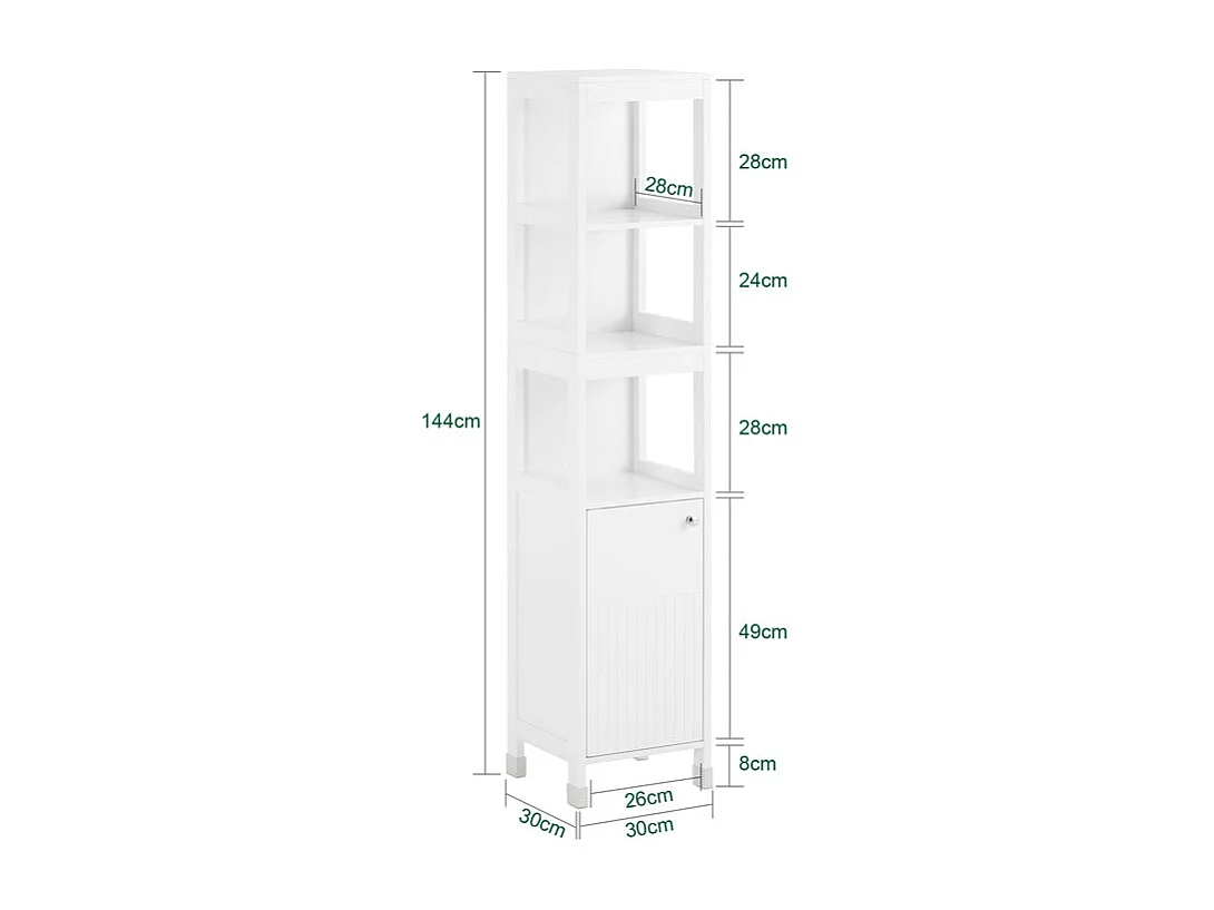 SoBuy BZR187-W Meuble Colonne de Salle de Bain, Armoire Haute, Placard de Rangement, 3 Compartiments Ouverts