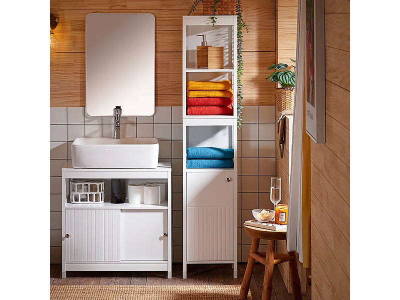 SoBuy BZR187-W Meuble Colonne de Salle de Bain, Armoire Haute, Placard de Rangement, 3 Compartiments Ouverts