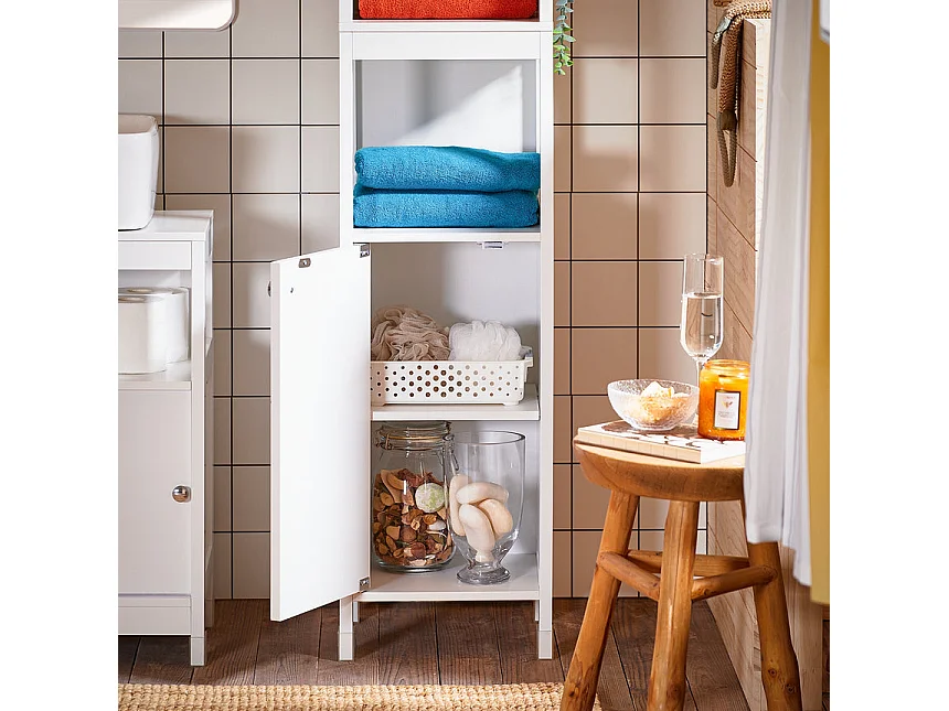SoBuy BZR187-W Meuble Colonne de Salle de Bain, Armoire Haute, Placard de Rangement, 3 Compartiments Ouverts