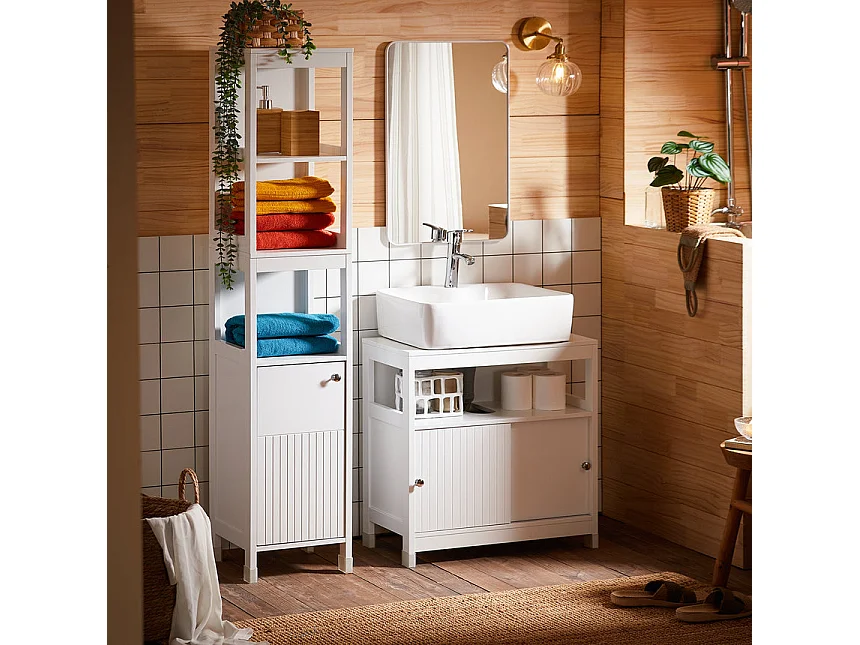 SoBuy BZR187-W Meuble Colonne de Salle de Bain, Armoire Haute, Placard de Rangement, 3 Compartiments Ouverts