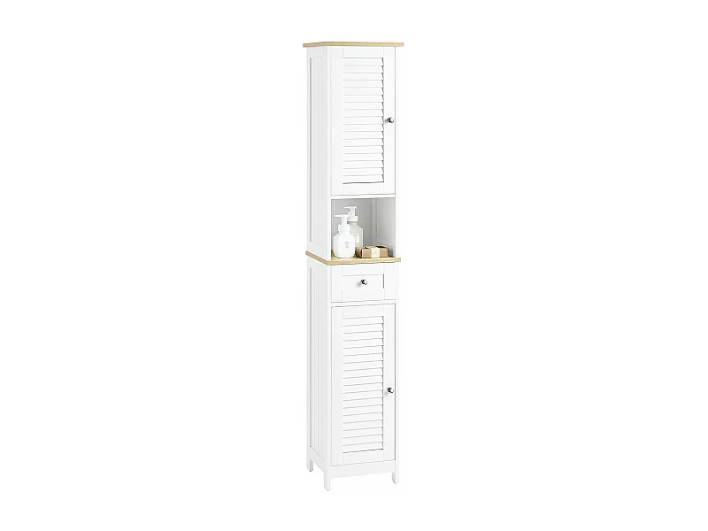 SoBuy FRG236-WN Meuble Colonne de Salle de Bain Armoire Haute Meuble de Rangement Placard de Rangement avec étagères réglables, L32cmxP30cmxH170cm, 1 Tiroir et 2 Po