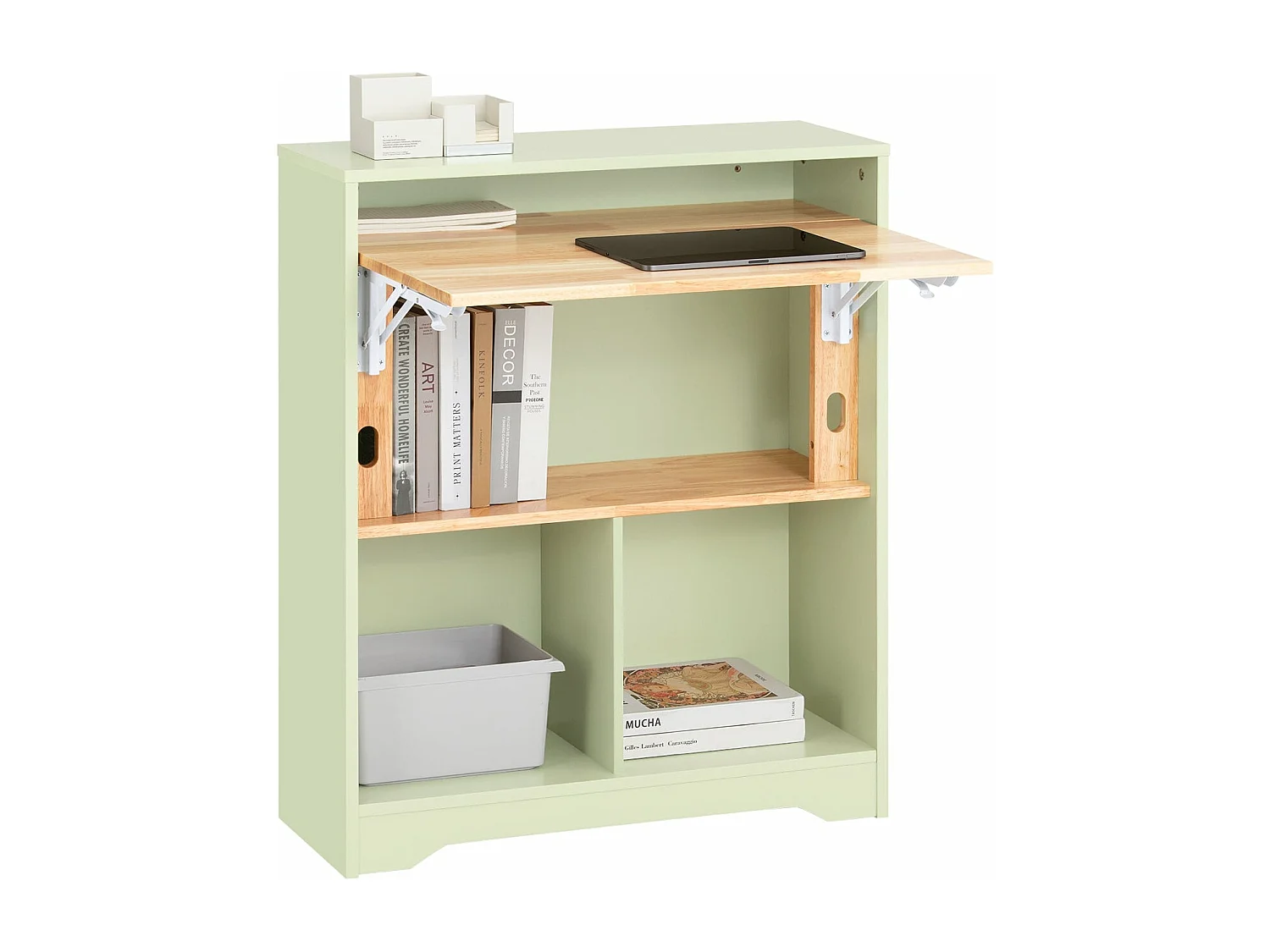 SoBuy FWT104-GR Opvouwbaar bureau, opklapbare computertafel, bureautafel, klein bureau met legplanken, werktafel, computertafel