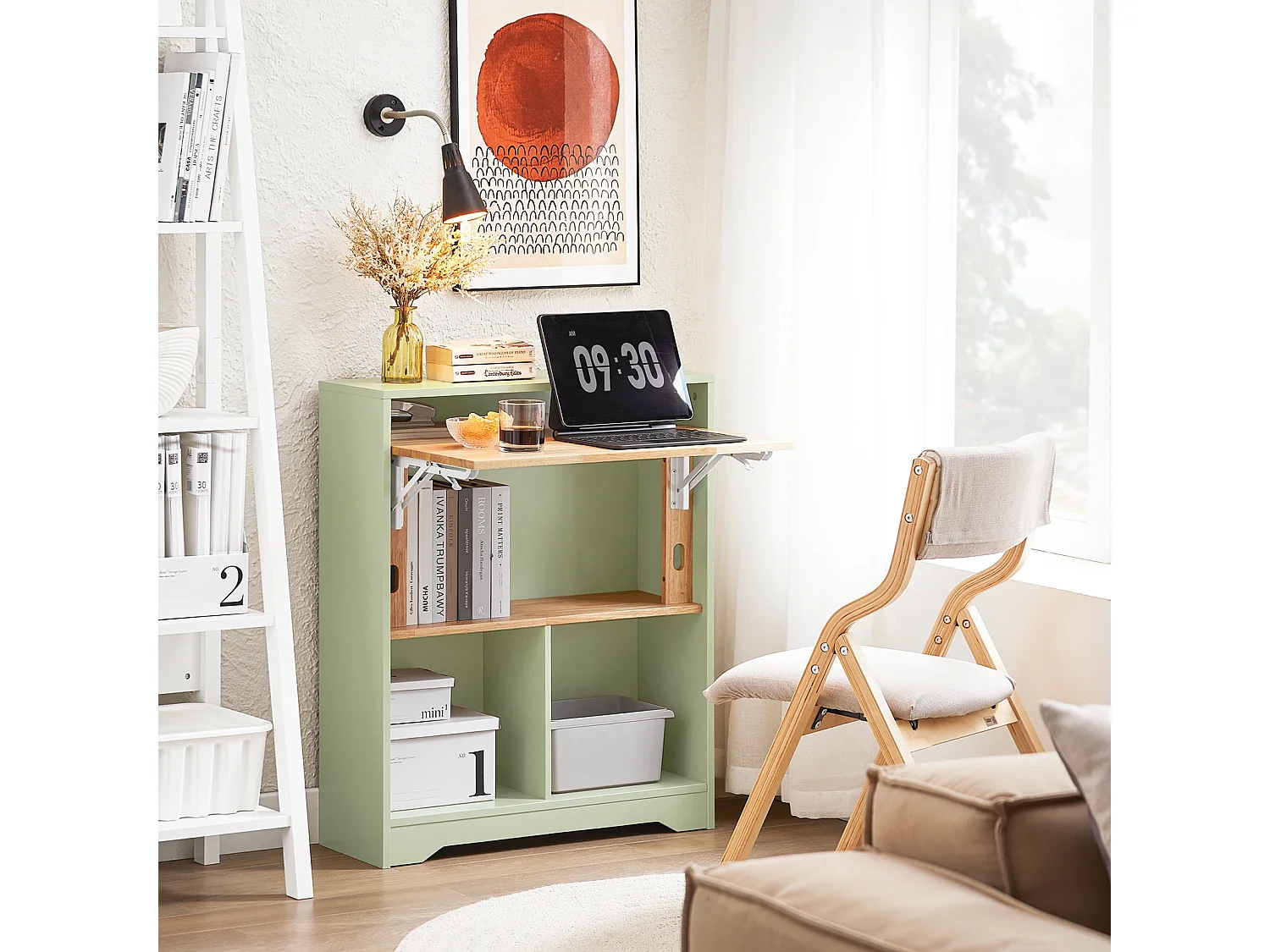 SoBuy FWT104-GR Opvouwbaar bureau, opklapbare computertafel, bureautafel, klein bureau met legplanken, werktafel, computertafel