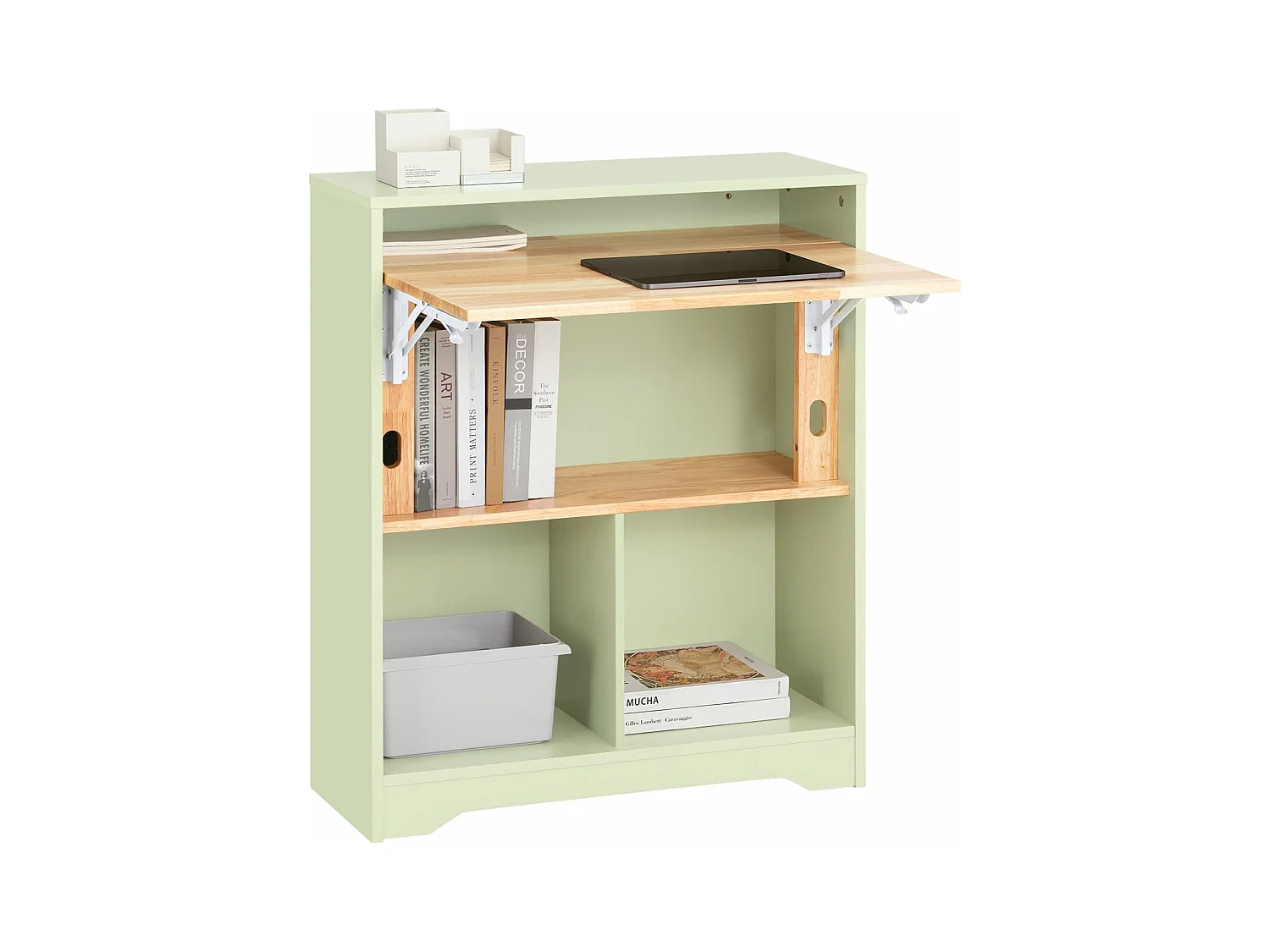 SoBuy FWT104-GR Bureau Pliant, Table d'Ordinateur Rabattable, Table de Bureau, Petite Bureau avec Etagères de Rangement