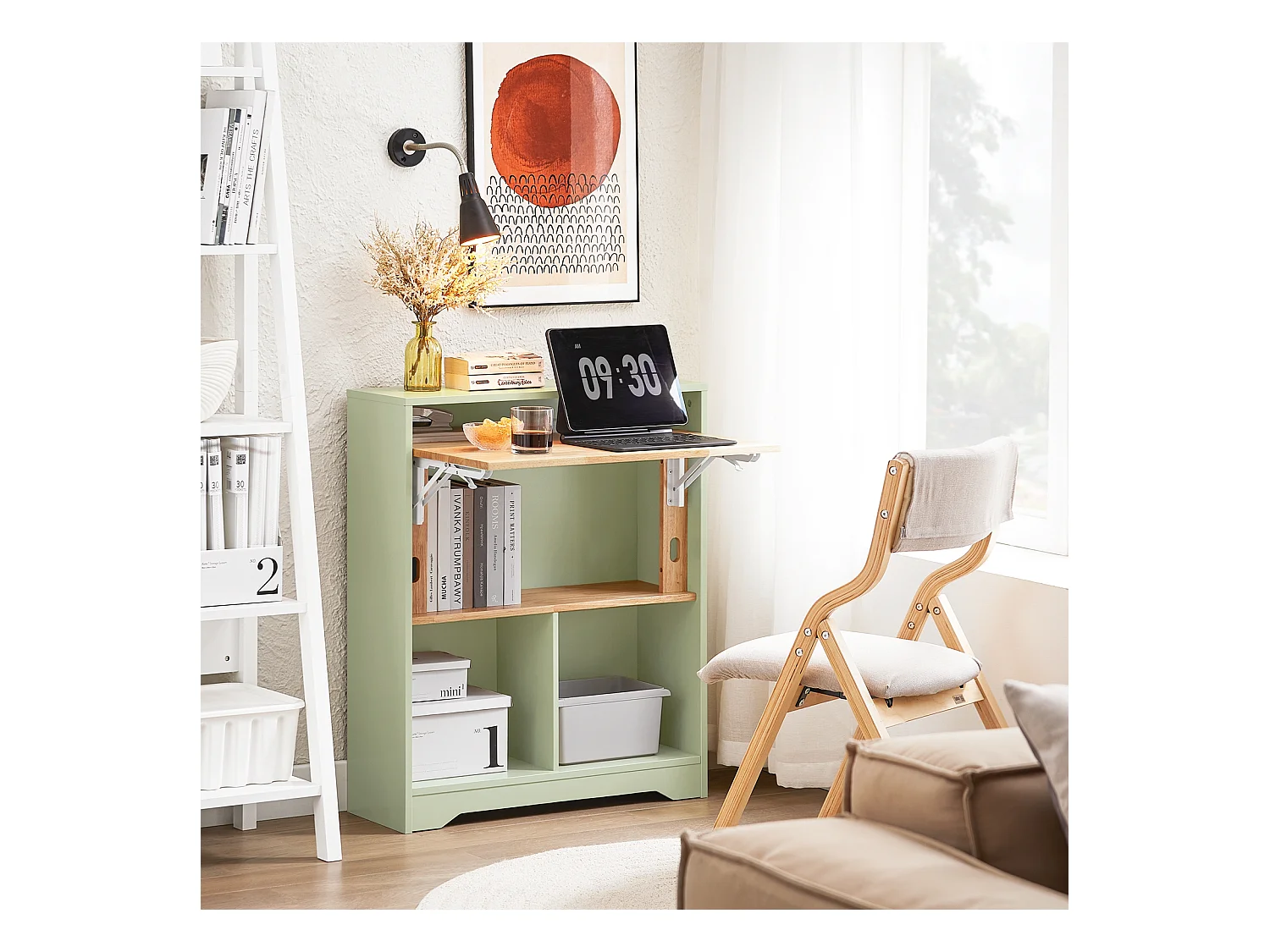 SoBuy FWT104-GR Opvouwbaar bureau, opklapbare computertafel, bureautafel, klein bureau met legplanken, werktafel, computertafel