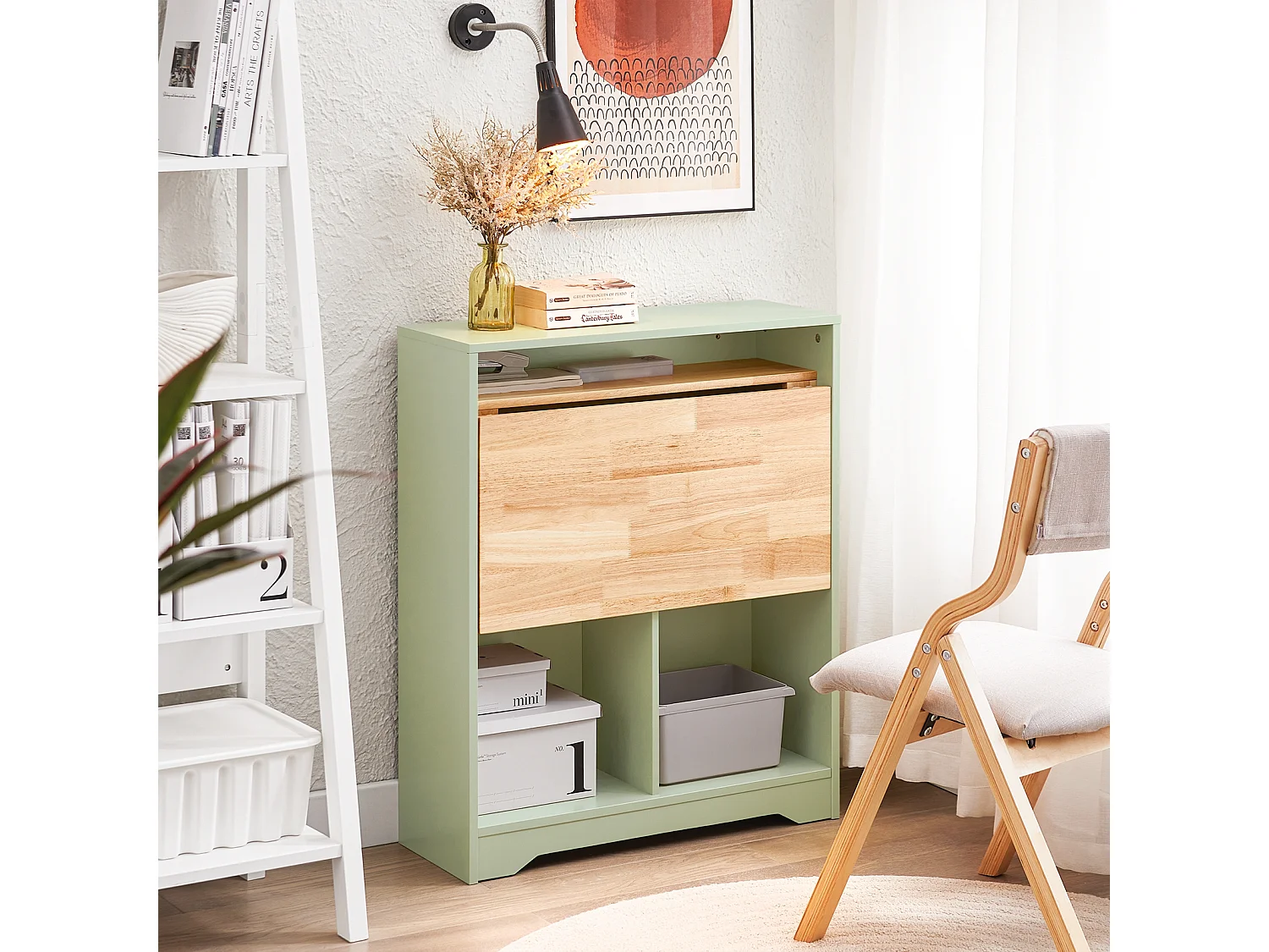 SoBuy FWT104-GR Opvouwbaar bureau, opklapbare computertafel, bureautafel, klein bureau met legplanken, werktafel, computertafel