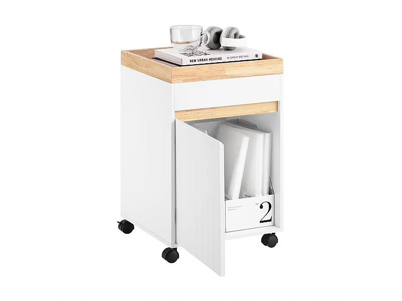 SoBuy ASK03-W Caisson de Bureau à Roulettes, Organiseur Bureau, Meuble de Rangement Bureau, Caisson de Rangement Bureau avec Tiroirs – 40x40x63 cm, Blanc