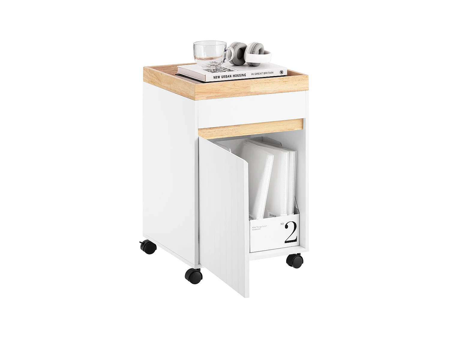 SoBuy ASK03-W Caisson de Bureau à Roulettes, Organiseur Bureau, Meuble de Rangement Bureau, Caisson de Rangement Bureau avec Tiroirs – 40x40x63 cm, Blanc