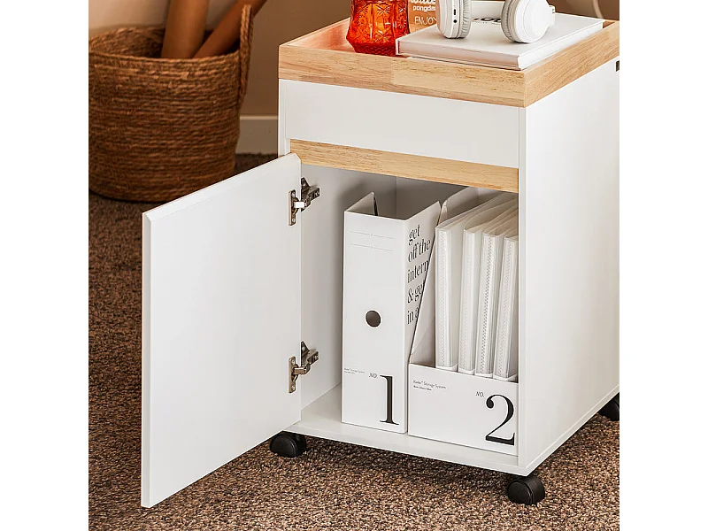 SoBuy ASK03-W Caisson de Bureau à Roulettes, Organiseur Bureau, Meuble de Rangement Bureau, Caisson de Rangement Bureau avec Tiroirs – 40x40x63 cm, Blanc