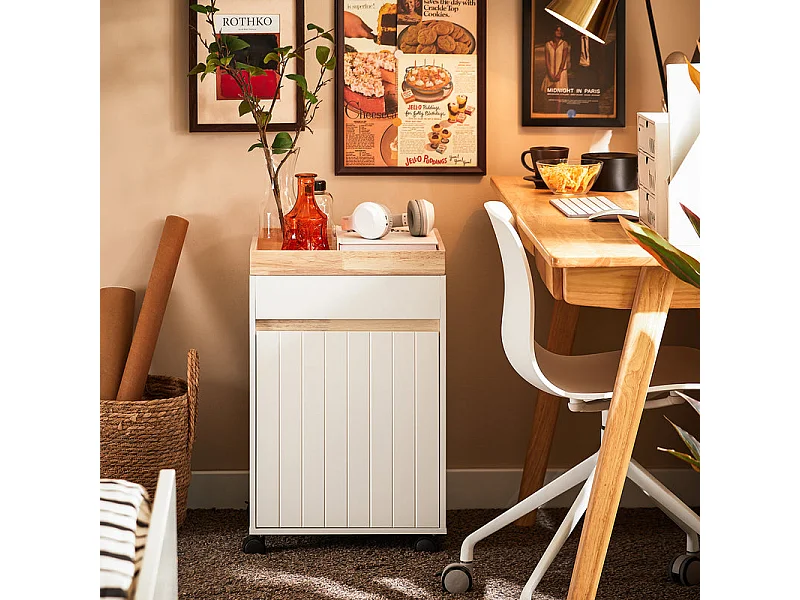 SoBuy ASK03-W Caisson de Bureau à Roulettes, Organiseur Bureau, Meuble de Rangement Bureau, Caisson de Rangement Bureau avec Tiroirs – 40x40x63 cm, Blanc