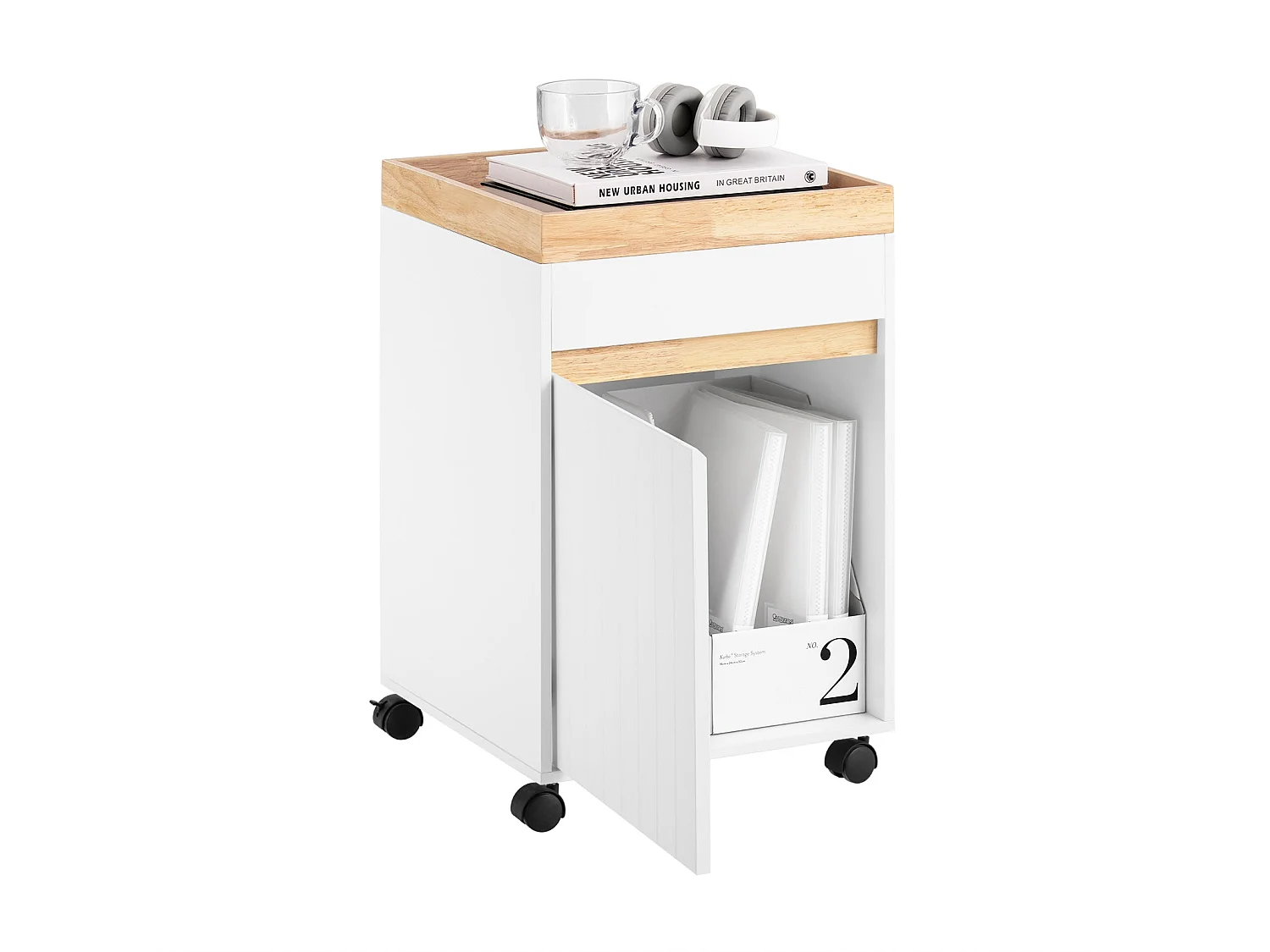 SoBuy ASK03-W Caisson de Bureau à Roulettes, Organiseur Bureau, Meuble de Rangement Bureau, Caisson de Rangement Bureau avec Tiroirs – 40x40x63 cm, Blanc