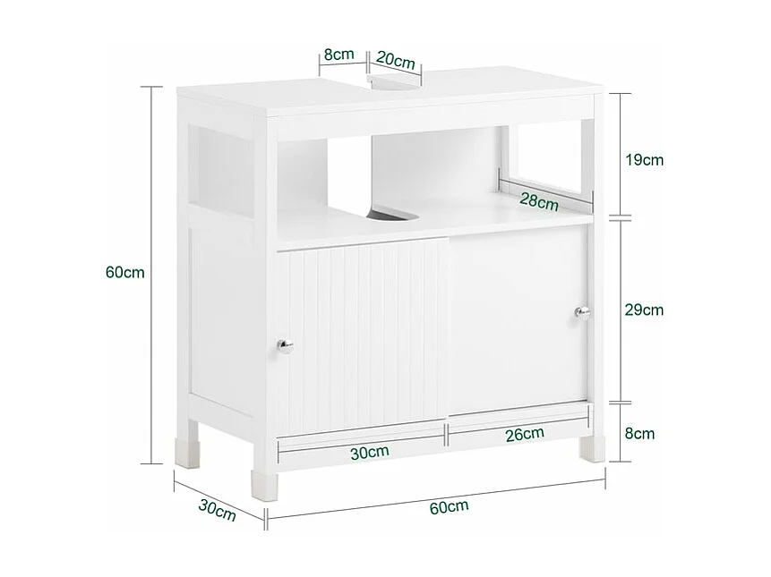 SoBuy BZR185-W Wastafelonderkast, badkamerkast, wastafel, onderkast, badkamermeubel, wit, BHT ca. 60 x 60 x 30 cm