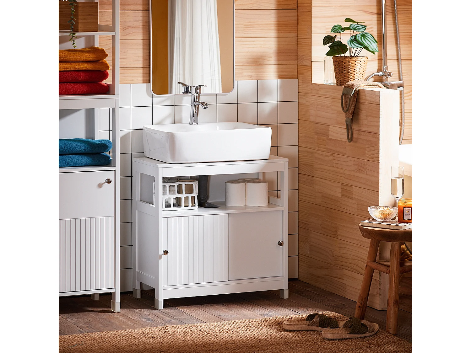 SoBuy BZR185-W Wastafelonderkast, badkamerkast, wastafel, onderkast, badkamermeubel, wit, BHT ca. 60 x 60 x 30 cm