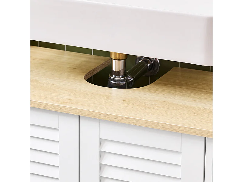 SoBuy Meuble Sous Lavabo, Meuble sous Vasque, Meuble Salle de Bain avec 2 Portes et 2 Étages, Placard de Rangement Salle de Bain, L60 x P35 x H59 cm, Blanc et Natur