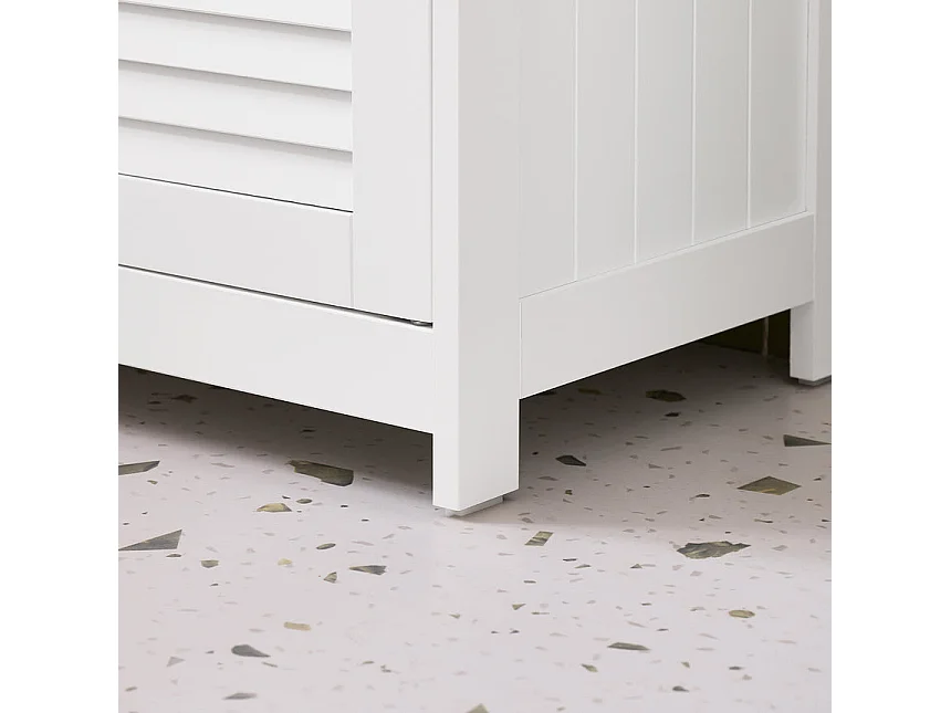 SoBuy Meuble Sous Lavabo, Meuble sous Vasque, Meuble Salle de Bain avec 2 Portes et 2 Étages, Placard de Rangement Salle de Bain, L60 x P35 x H59 cm, Blanc et Natur