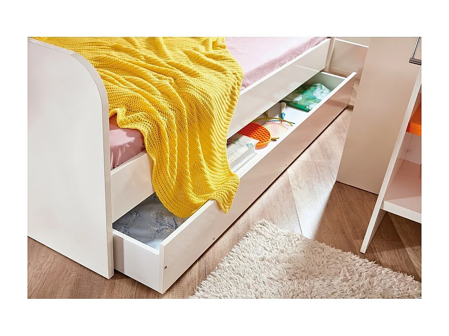 Lit midi avec bureau et tiroir blanc 90X200/90X190cm