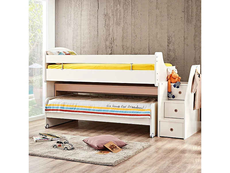 Cama midi com secretária e gaveta branco 90X200/90X190cm