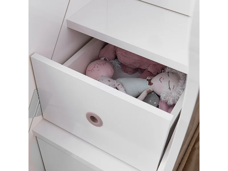 Cama midi com secretária e gaveta branco 90X200/90X190cm