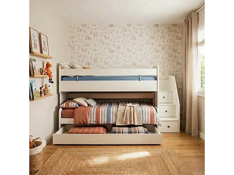 Cama midi com secretária e gaveta branco 90X200/90X190cm