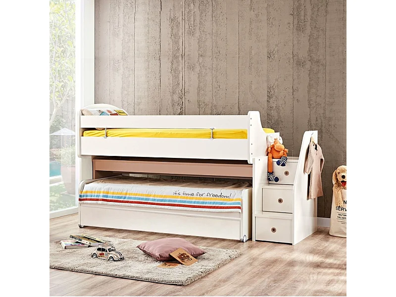 Cama midi com secretária e gaveta branco 90X200/90X190cm