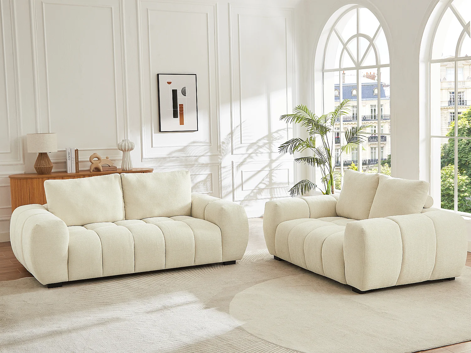 Canapé 2 places et 3 places en tissu texturé beige BERENIA