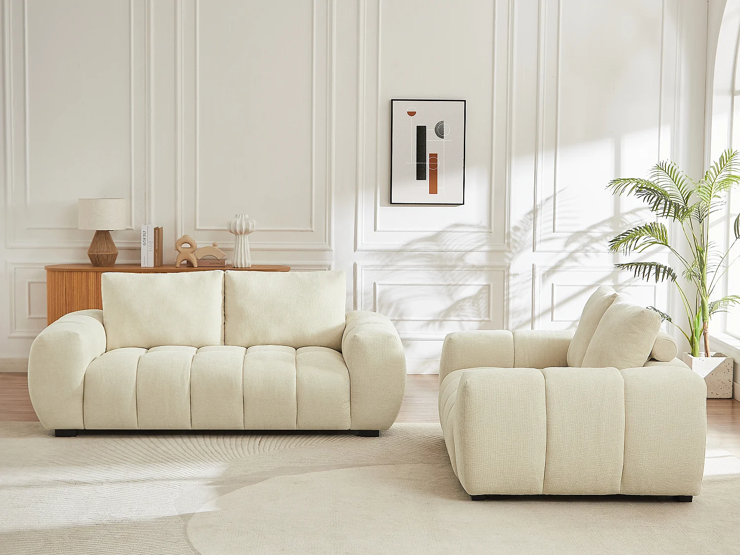 Canapé 2 places et 3 places en tissu texturé beige BERENIA