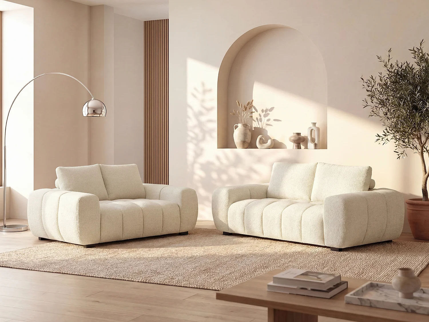 2-seater and 3-seater sofa in textured beige fabric BERENIA