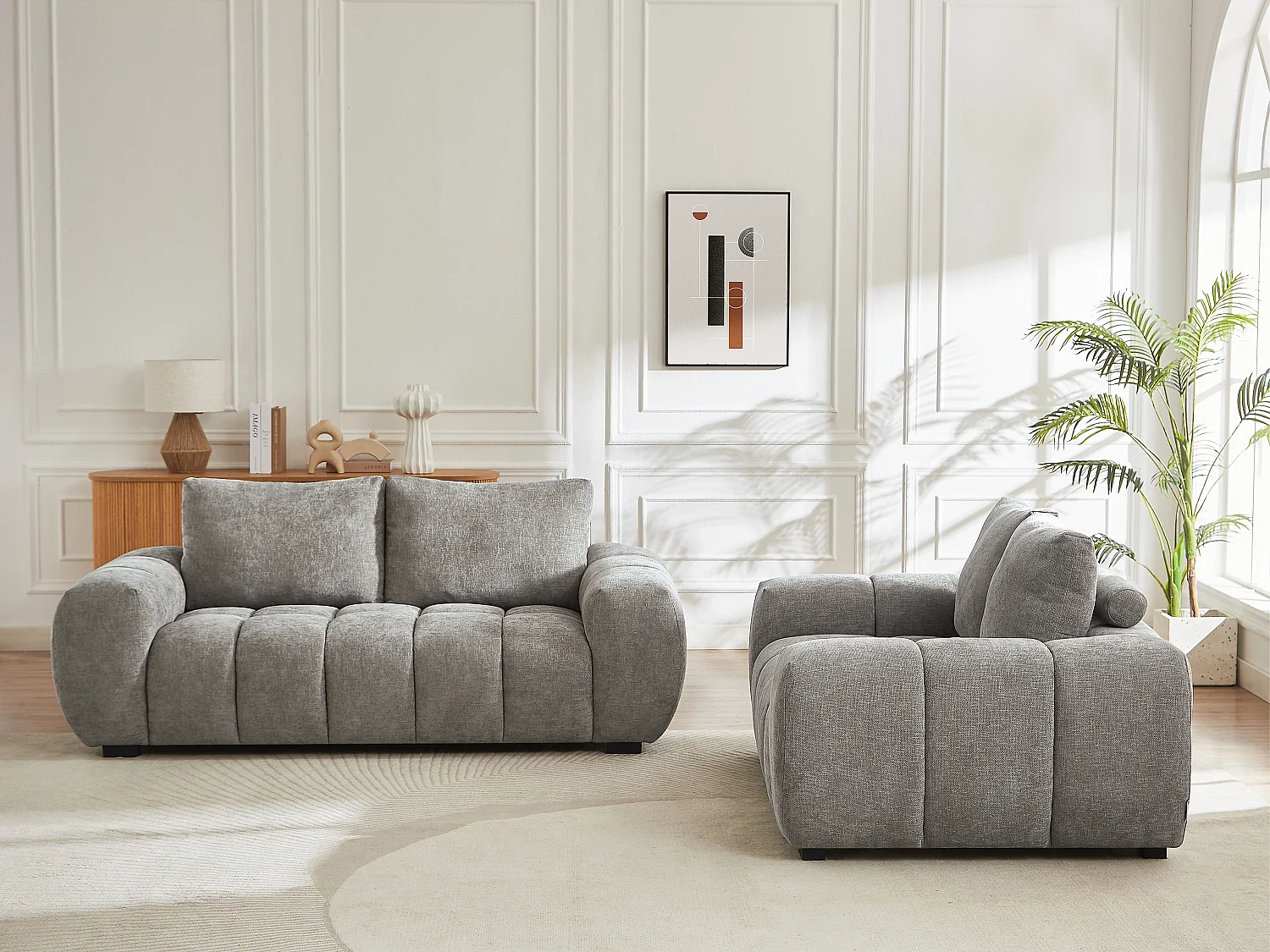 Canapé 2 places et 3 places en tissu gris texturé BERENIA