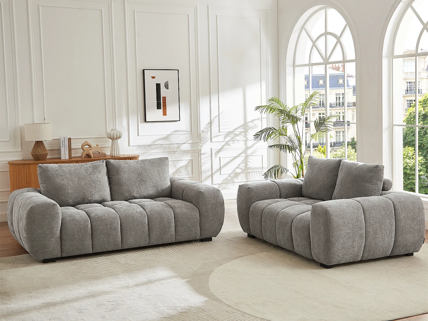 Canapé 2 places et 3 places en tissu gris texturé BERENIA