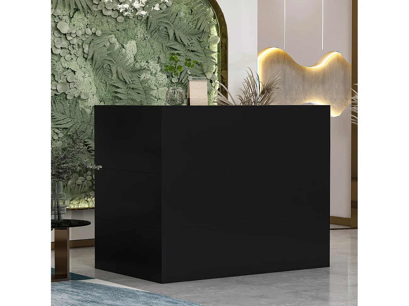 Comptoirs de réception avec compartiments ouverts étagères Tiroir verrouillable Salon Bureau Noir 142x82x123cm