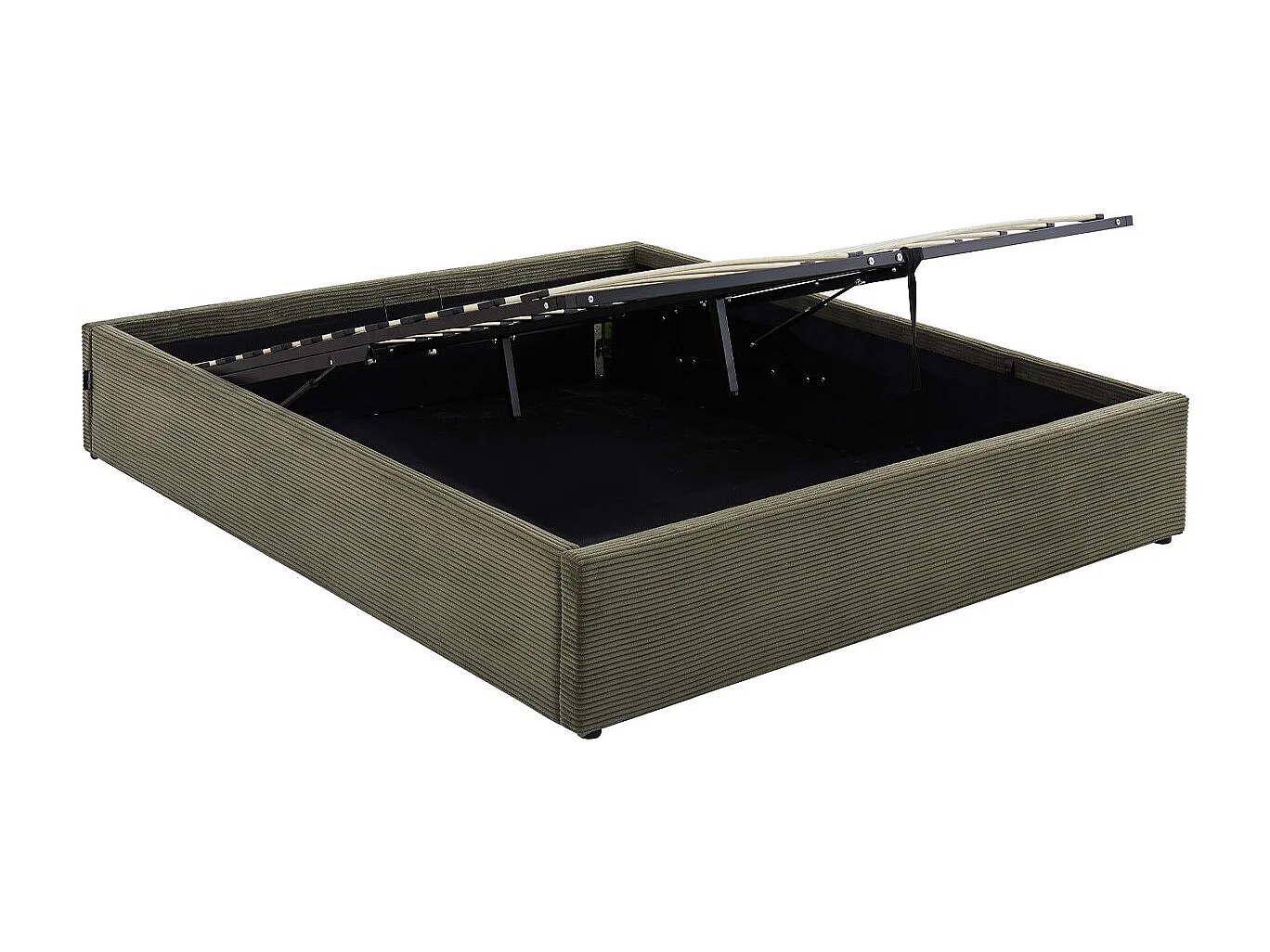 Lit coffre adulte 140x190 cm en velours côtelé vert avec sommier - Handy