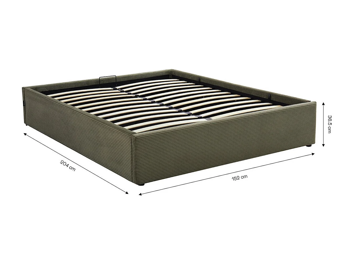 Lit coffre adulte 140x190 cm en velours côtelé vert avec sommier - Handy
