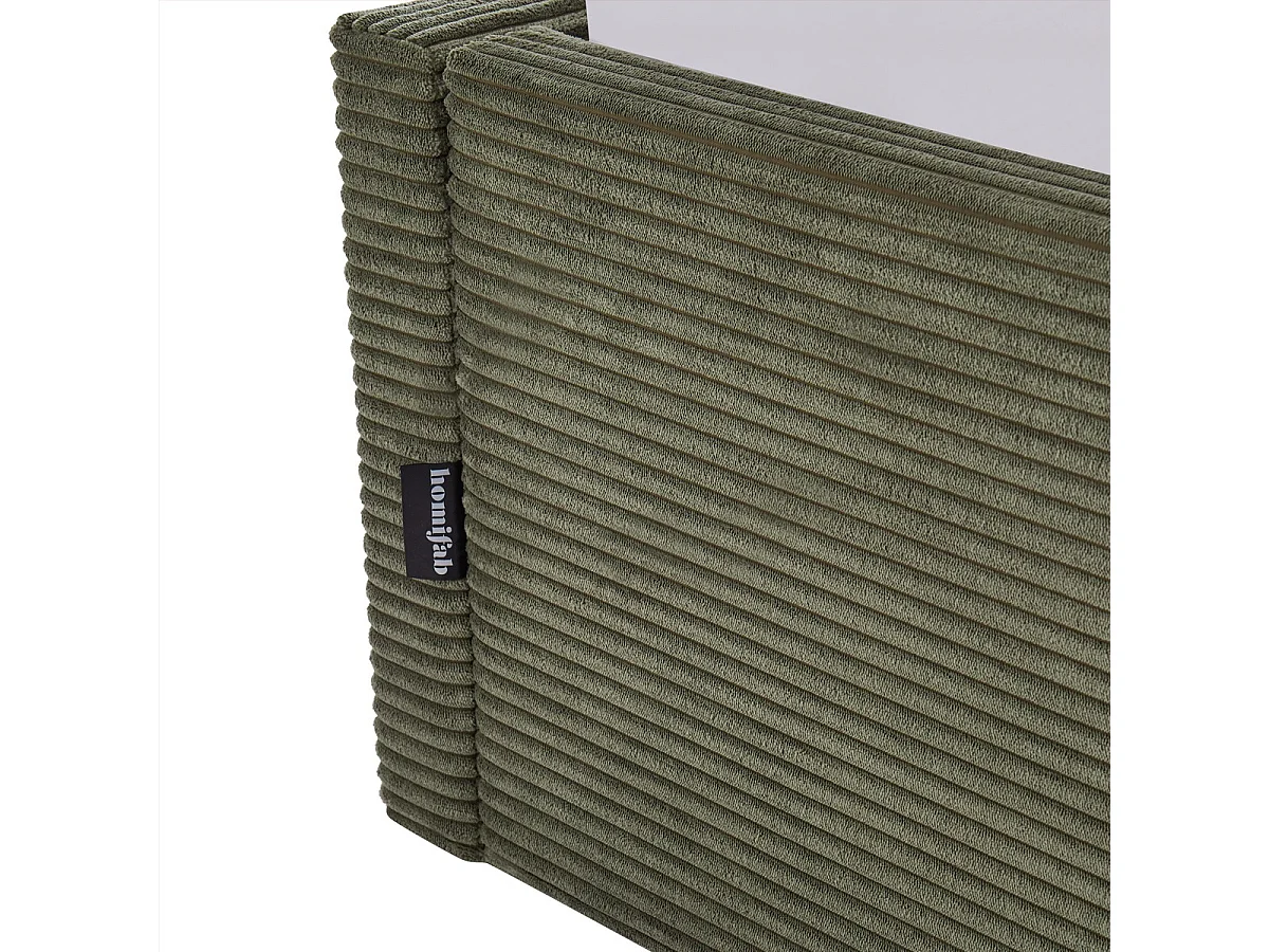 Lit coffre adulte 140x190 cm en velours côtelé vert avec sommier - Handy