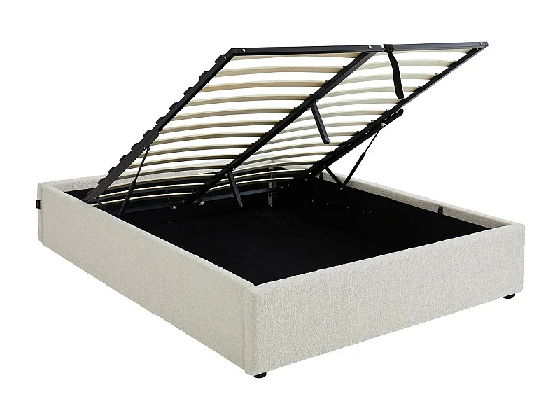 Lit coffre adulte 140x190 cm en tissu bouclé beige avec sommier - Handy