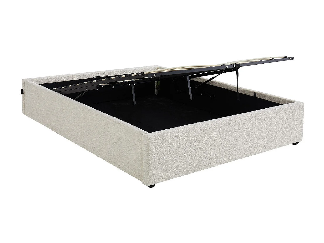 Lit coffre adulte 140x190 cm en tissu bouclé beige avec sommier - Handy