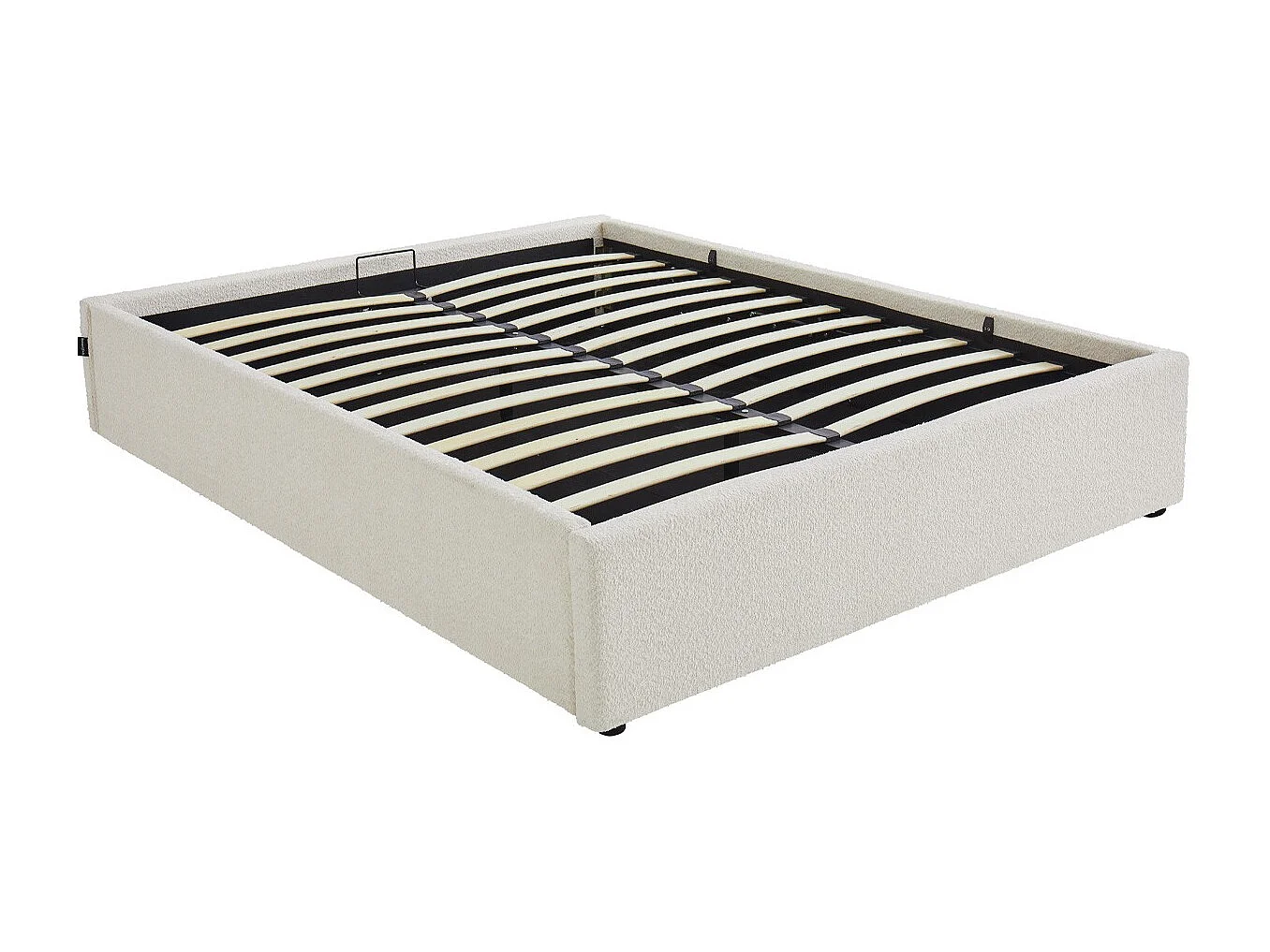 Lit coffre adulte 140x190 cm en tissu bouclé beige avec sommier - Handy